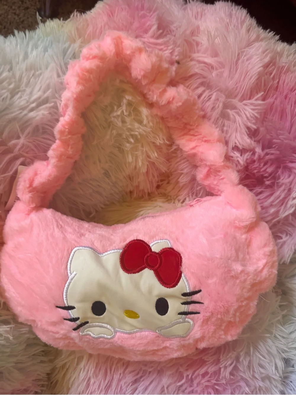 Hello Kitty Pink Plush Shoulder Bag with Red Bow